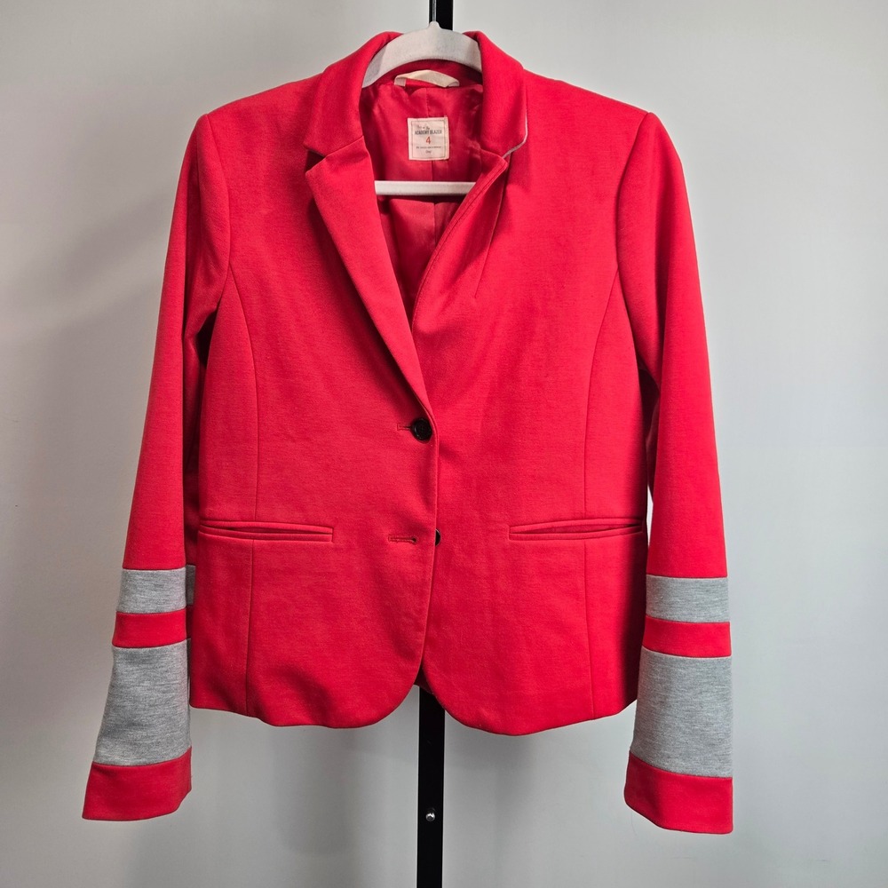 Gap Academy Blazer Red Knit Gray Stripe Cuff Jacket Preppy Business Casual 4